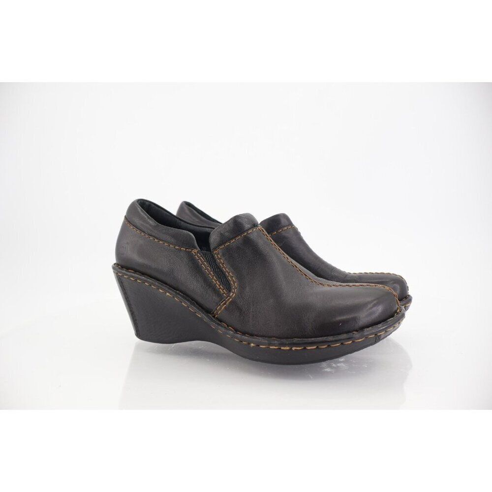 Born Women's Brenta Clog Size 8 Wedge Heel Slip On Shootie Black Leather Shoe